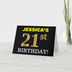 Black, Imitation Gold "21. BIRTHDAY" Karte