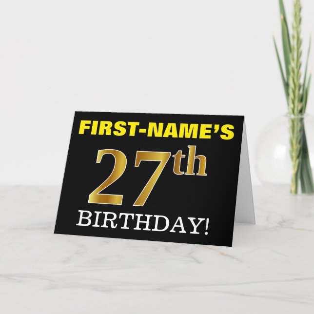 Black, Imitation Gold "27. BIRTHDAY" Karte (Vorderseite)