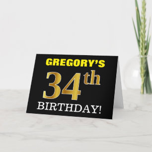 Black, Imitation Gold "34. BIRTHDAY" Karte