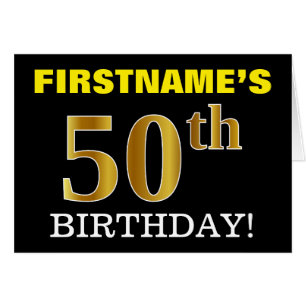 Black, Imitation Gold "50. BIRTHDAY" Karte