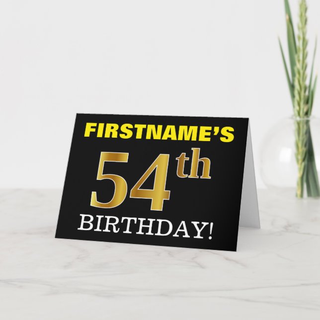 Black, Imitation Gold "54. BIRTHDAY" Karte (Vorderseite)