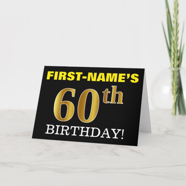 Black, Imitation Gold "60. BIRTHDAY" Karte (Vorderseite)