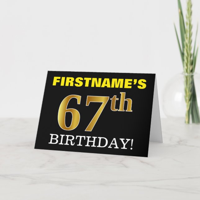 Black, Imitation Gold "67. BIRTHDAY" Karte (Vorderseite)
