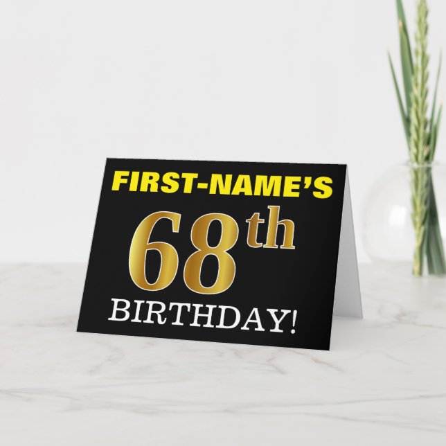 Black, Imitation Gold "68. BIRTHDAY" Karte (Vorderseite)