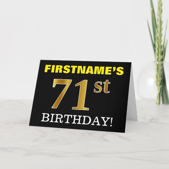 Black, Imitation Gold "71. BIRTHDAY" Karte (Vorderseite)