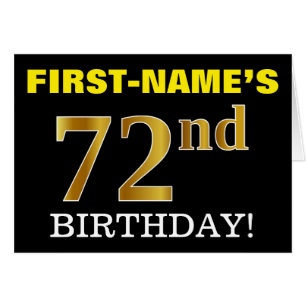 Black, Imitation Gold "72. BIRTHDAY" Karte
