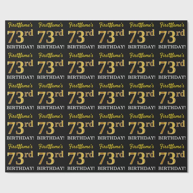 Black, Imitation Gold "73. BIRTHDAY" Geschenkpapier (Flach)
