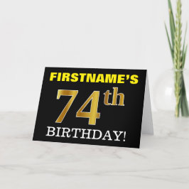 Black, Imitation Gold "74. BIRTHDAY" Karte