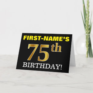Black, Imitation Gold "75. BIRTHDAY" Karte