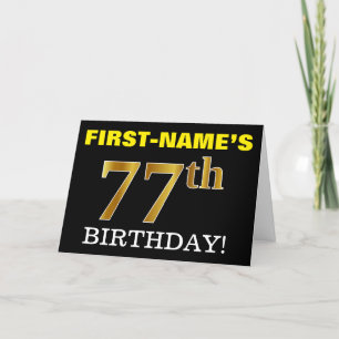 Black, Imitation Gold "77. BIRTHDAY" Karte