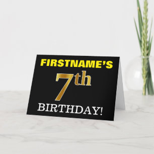 Black, Imitation Gold "7th BIRTHDAY" Card Karte