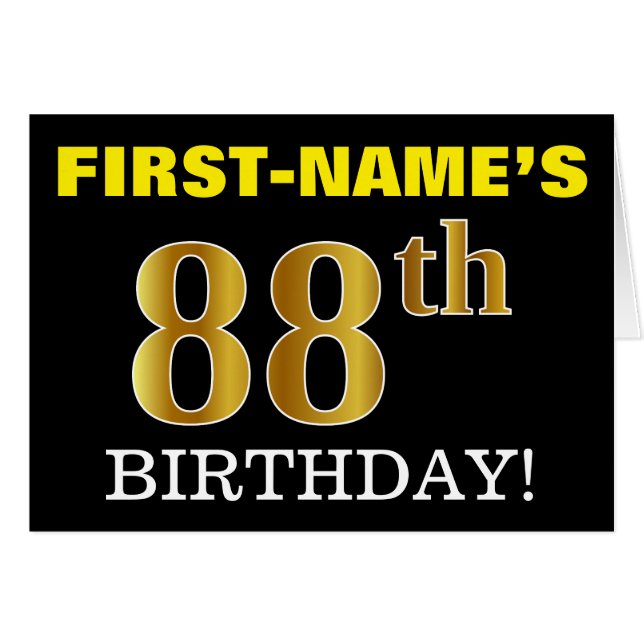 Black, Imitation Gold "88. BIRTHDAY" Karte