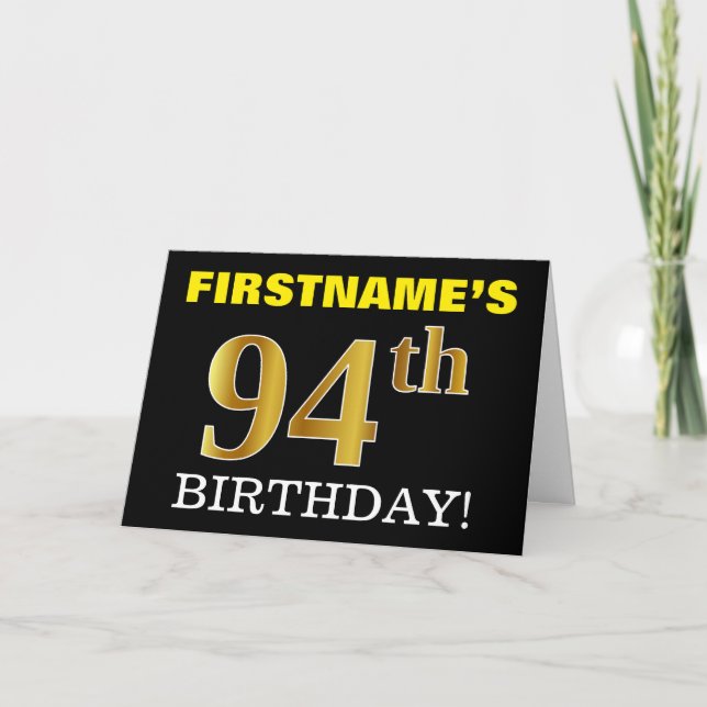 Black, Imitation Gold "94. BIRTHDAY" Karte (Vorderseite)