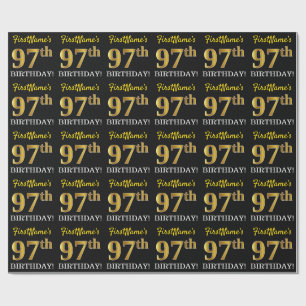 Black, Imitation Gold "97. BIRTHDAY" Geschenkpapier