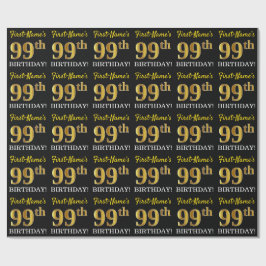 Black, Imitation Gold "99. BIRTHDAY" Geschenkpapier