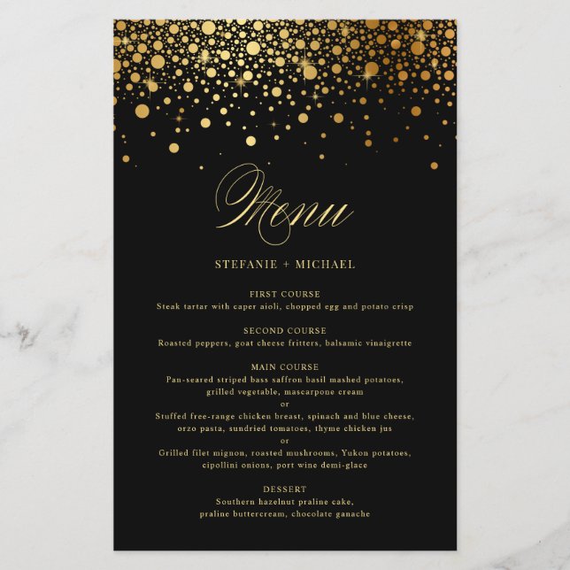 Black Imitats Gold Foil Confetti Wedelkarte (Vorderseite)