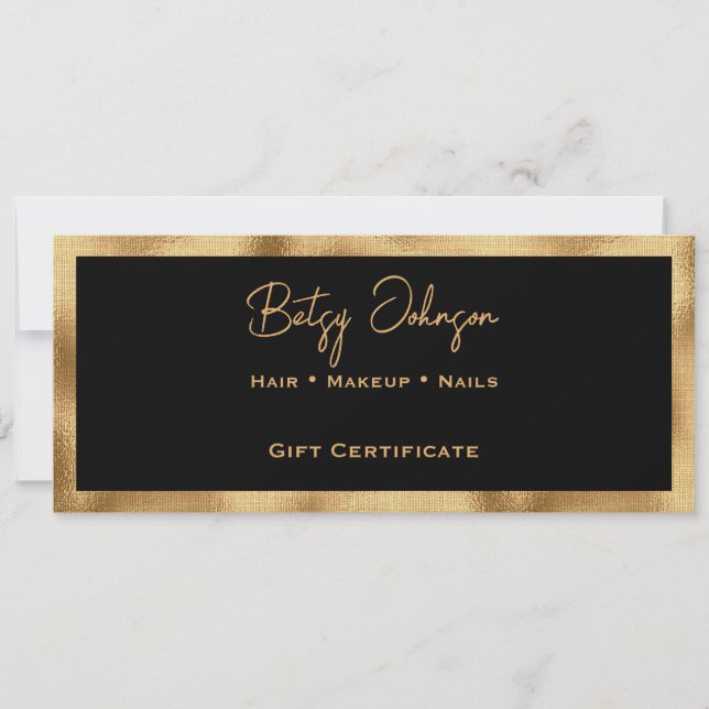 Black & Imitats Gold Foil Geschenkgutschein Einladung (Vorderseite)