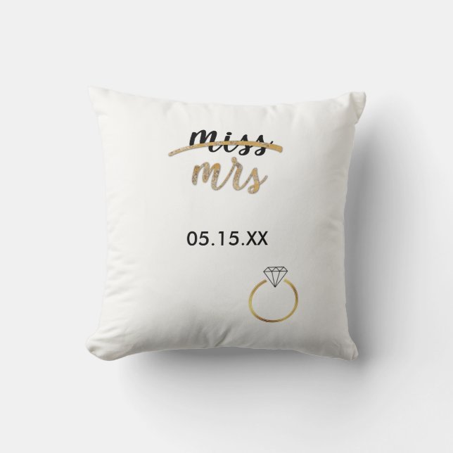 Black & Imitats Gold Foil Miss Mrs. Name Datum Pil Kissen (Vorderseite)