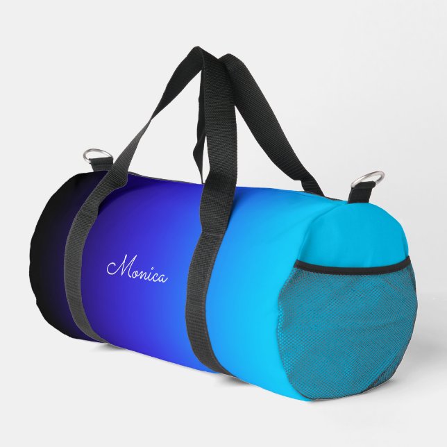 Black Indigo und Aqua Blue Gradient Duffle Bag (Rechte Ecke)