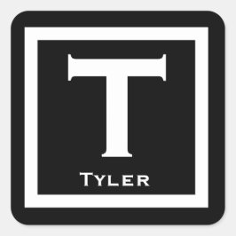 Black Initial Name Kids Boy Party Zurück zur Schul Quadratischer Aufkleber