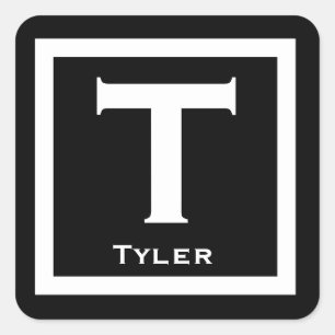 Black Initial Name Kids Boy Party Zurück zur Schul Quadratischer Aufkleber
