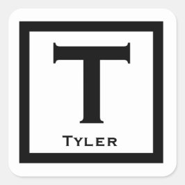 Black Initial Name Kids Boy Party Zurück zur Schul Quadratischer Aufkleber