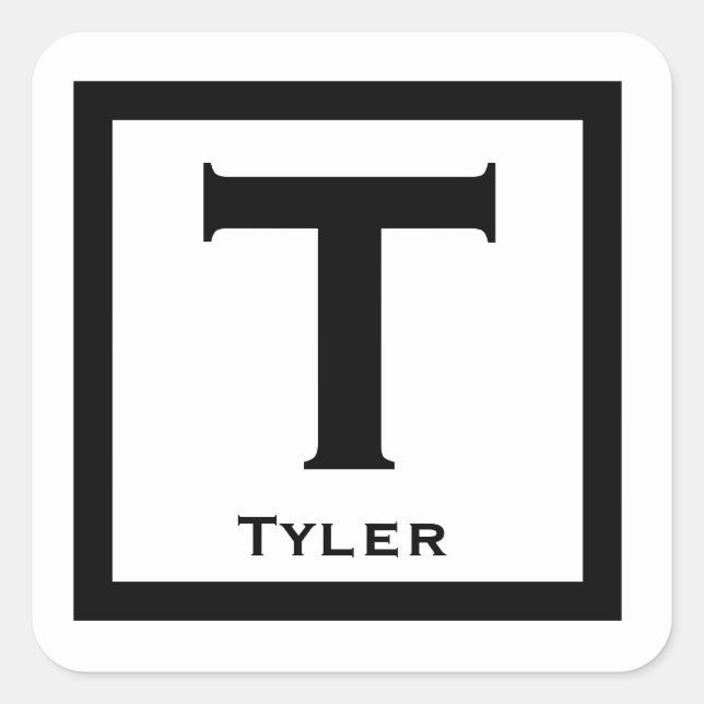 Black Initial Name Kids Boy Party Zurück zur Schul Quadratischer Aufkleber (Vorderseite)