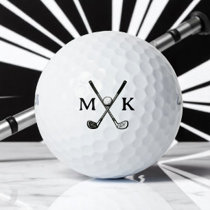 Black Initials und Crossed Clubs Golfer Modern Golfball