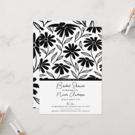 Black Ink Daisies Boho Brautparty Einladung