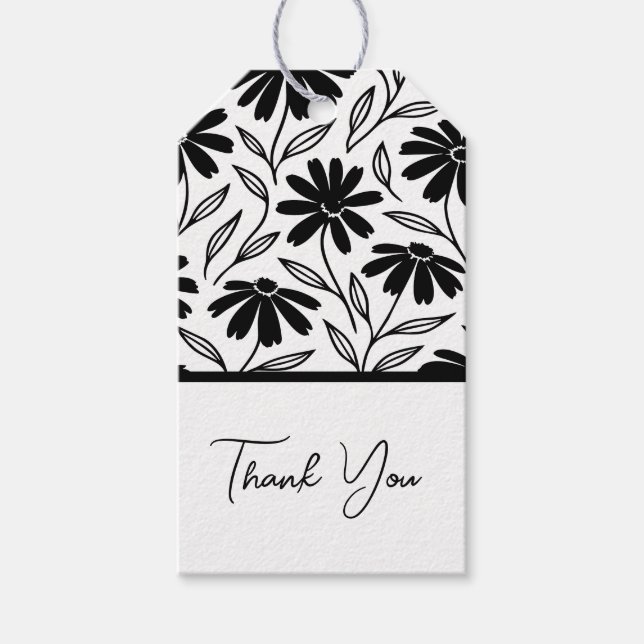 Black Ink Daisies Boho Brautparty Geschenkanhänger (Vorderseite)