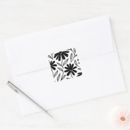 Black Ink Daisies Boho Brautparty Quadratischer Aufkleber