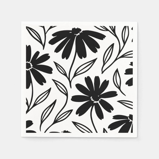 Black Ink Daisies Boho Brautparty Serviette (Vorderseite)