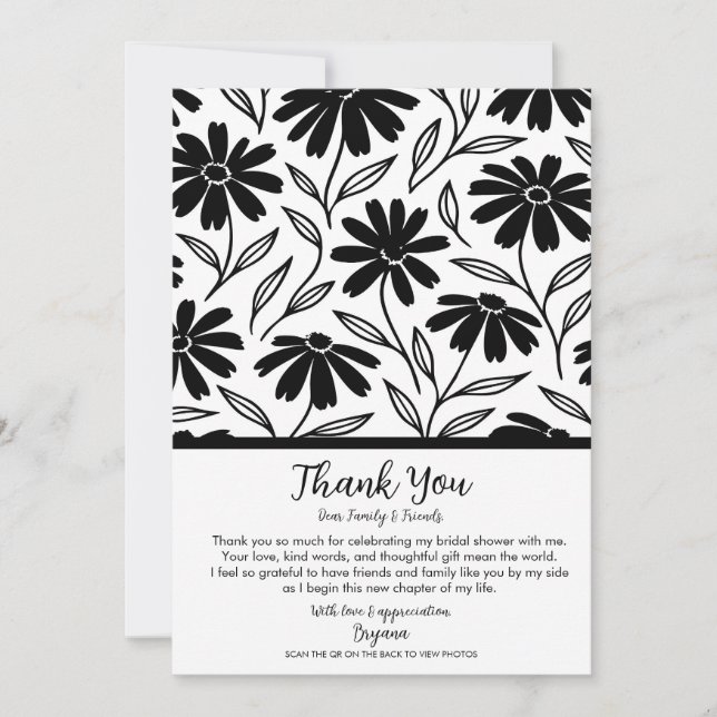 Black Ink Daisies Boho Brautparty Vielen Dank Einladung (Vorderseite)