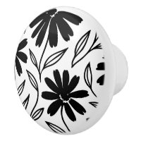 Black Ink Daisies White Boho
