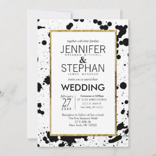 Black Ink Spritzer und Gold Wedding Einladungen