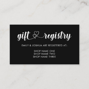 Black Interlock Hearts Gift Registry Wedding Begleitkarte
