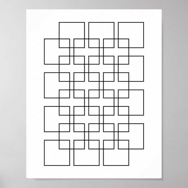 Black Interlocking Squares Geometric Print Poster (Vorne)