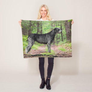 Black Irish Wolfhound Posing im Wald Fleecedecke