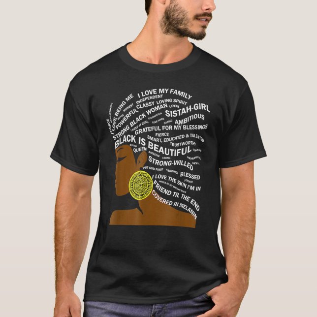 Black is Beautiful Words in Natural Hair Afro Blac T-Shirt (Vorderseite)