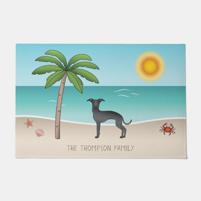 Black Italian Greyhound am Tropical Summer Beach Fußmatte (Vorderseite)