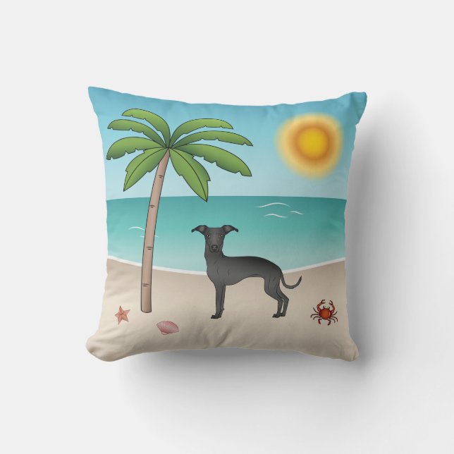 Black Italian Greyhound am Tropical Summer Beach Kissen (Vorderseite)