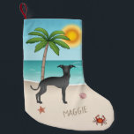 Black Italian Greyhound am Tropical Summer Beach Kleiner Weihnachtsstrumpf<br><div class="desc">Ein originelles Destei Design,  das die italienische Grauhunde-Rasse hervorhebt. Ideal für Hundefreunde oder für alle,  die dieses geliebte Sightseeing in stilvollem Ambiente feiern möchten.</div>