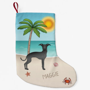 Black Italian Greyhound am Tropical Summer Beach Kleiner Weihnachtsstrumpf