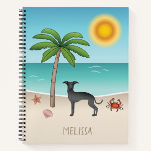 Black Italian Greyhound am Tropical Summer Beach Notizbuch