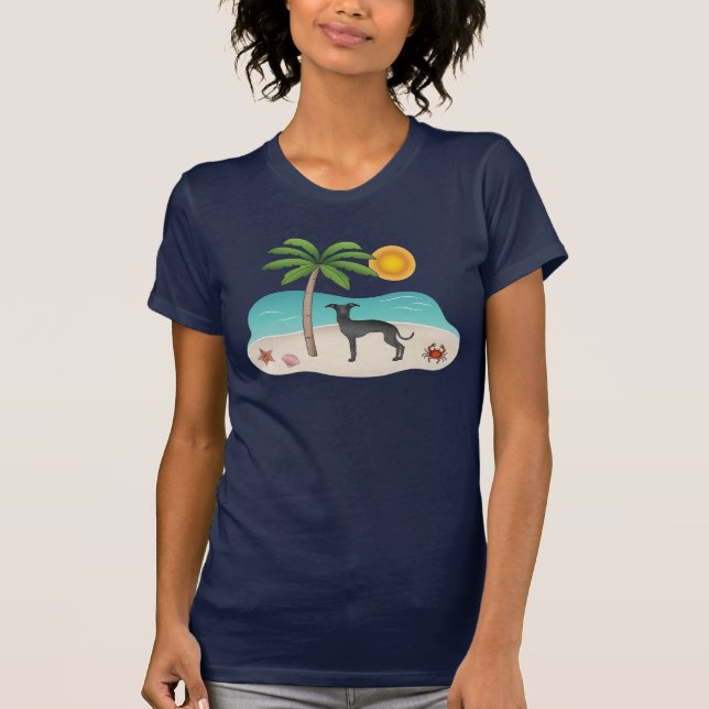 Black Italian Greyhound am Tropical Summer Beach T-Shirt (Vorderseite)