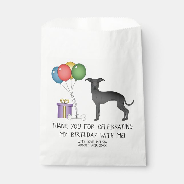 Black Italian Greyhound Cartoon Dog Birthday Geschenktütchen (Vorderseite)