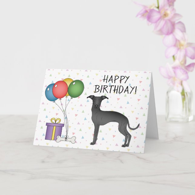 Black Italian Greyhound Cartoon Hund Happy Birthda Karte (Orchidee)