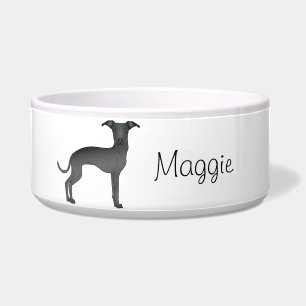 Black Italian Greyhound Cartoon Hund mit einem Nam Napf