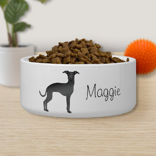 Black Italian Greyhound Cartoon Hund mit einem Nam Napf