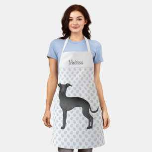 Black Italian Greyhound Cartoon Hund mit einem Nam Schürze